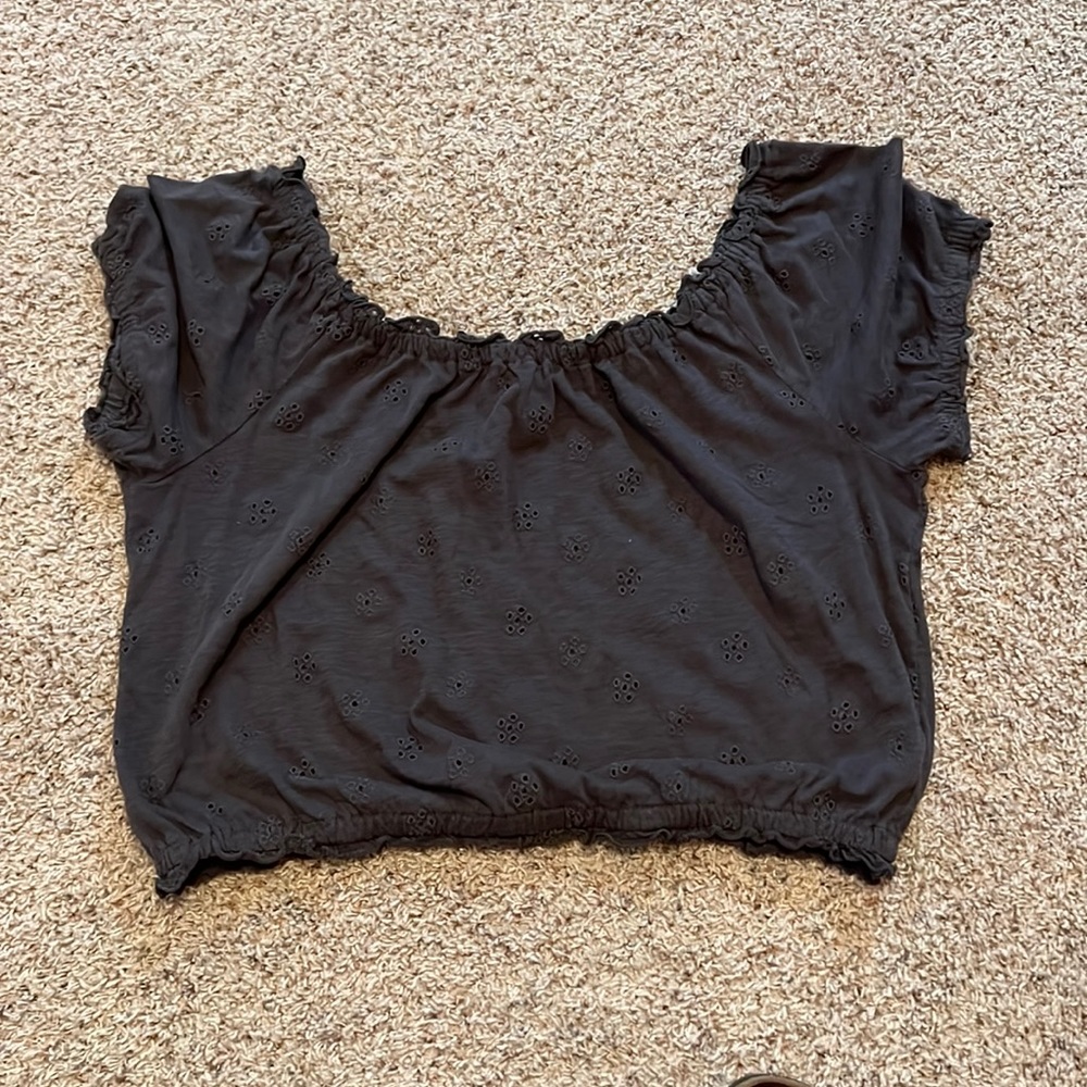 Charcoal grey, crop top, stretchy, flower designing